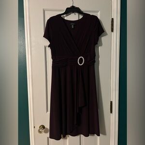 R&M Richards Deep Purple Midi Dress with Rhinestone Accent